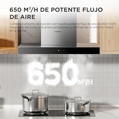 Miniatura 4 de COMFEE' KWH-TSHM77SS-60 T-Shape Campana Extractora, 650 m³/h, 60 cm，A+++ | Control por Gestos y Táctil, Motor BLDC, Filtro 5 Capas, LED Iluminación, Recirculación y Canalización, Acero Inoxidable