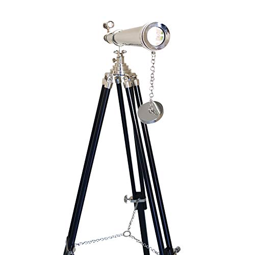 Image of Nautical Floor Telescope Vintage Marine Ship Telescope Office Decor Collectible Home Decor Furniture Wooden Tripod Black Silver Zoom Working scopes