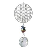 NATURE'S MELODY - Magic Kristall Windspiel BLUME DES LEBENS - ca. 16 Zoll / ca. 40 cm, silberfarben