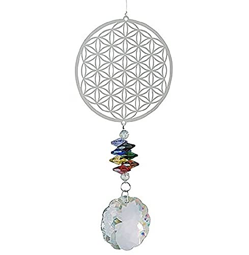 NATURE’S MELODY - Magic Kristall Windspiel BLUME DES LEBENS - ca. 16 Zoll / ca. 40 cm, silberfarben