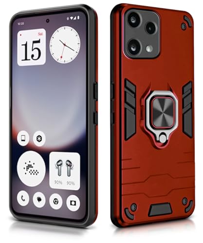 Image of WOW IMAGINE Shock Proof Back Case Mobile Cover for Nothing Phone 3A Lite | Back Cover Case (Tough Armor | Hybrid PC + TPU | Ring Holder & in-Built Kickstand | Red)