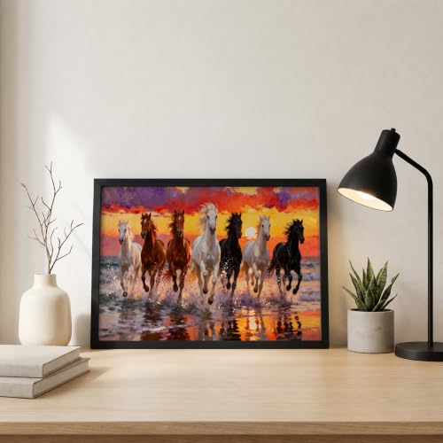 Image of Suneree 7 Horse Vastu Wall Painting (Landscape Collection) (Natural, Design 14, 48L x 33W cm)