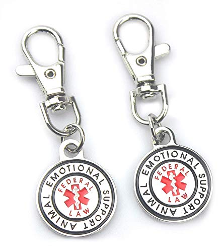 PETIMES 2-Pack Emotional Support Animal Dog Tag 1 inch Dog Tag Double Sided ESA Tag Red Medical Alert Symbol by Federal Law Service Dog ID Tag