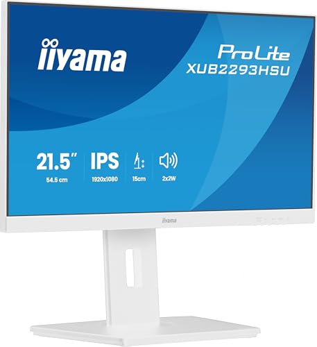 iiyama Prolite XUB2293HSU-W7 54,5cm 21,5' IPS LED-Monitor Full-HD 100Hz HDMI DP USB2.0 Slim-Line Höhenverstellung Pivot Adaptive Sync weiß