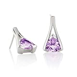 Diamond Treats 925 Sterling Silver Earrings with Amethyst Gemstones, Amethyst Earrings for Women with Natural Trillion Cut Semi-Precious Gemstones, Amethyst Stud Earrings for Women
