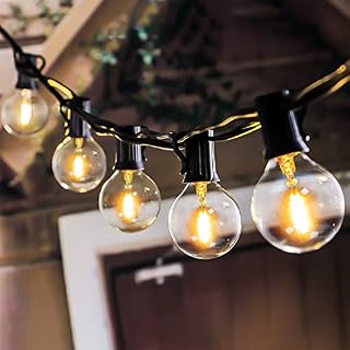 ELOUYCKE Outdoor Indoor String Lights, 30+3(Spare) IP44 32FT G40 Waterproof and Shaterproof Edison Glass Bulbs Festoon String Lights for Wedding Backyard Cafe Home Party Decoration, E12 Socket Base