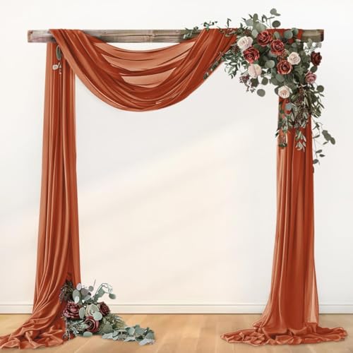 Image of Wedding Glitter Arch Draping Fabric Terracotta 29 inch x 6.5 Yards 2 Panels Sheer Backdrop Curtains Drapery for Wedding Ceremony Birthday Party Indoor Ceiling Decor