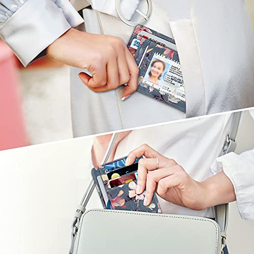 Image of FINTIE Slim Minimalist Front Pocket Wallet, RFID Blocking Credit Card Holder Card Cases with ID Window for Men Women (Blooming Hibiscus)
