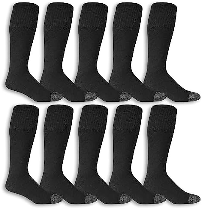 Fruit of the Loom mens Cushioned Durable Cotton Work Gear With Moisture Wicking Casual Sock, Black, Sock Size: 10-13/Shoe Size: 6-12