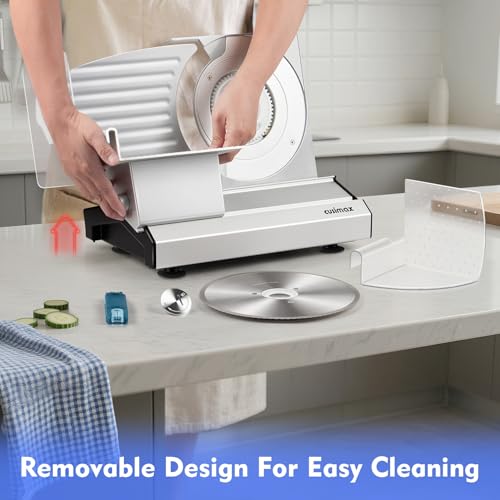 Cusimax Electric Meat Slicer for Home,200w Power Deli Slicer with Two 9\" Stainless Steel Blades,Adjustable Thickness from 1-20 mm,Removable Food Tray for Easy Cleaning,Suitable for Home Use