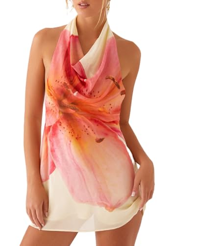 Women Halter Low Neck Mini Dress Sexy Cutout Sleeveless Boho Short Dresses Open Back Night Party Going Out Sundress