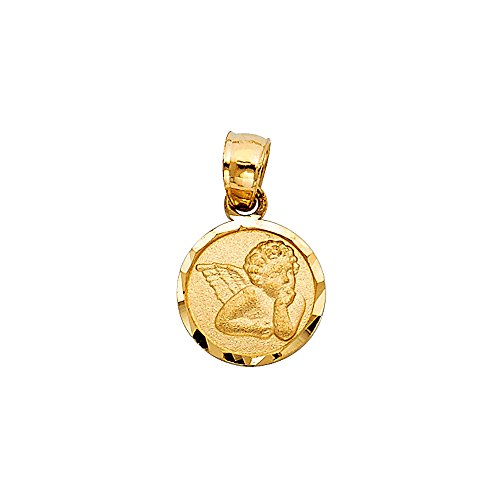 Ioka 14K Yellow Gold Angel Charm Pendant with 0.9mm Singapore Chain Necklace2