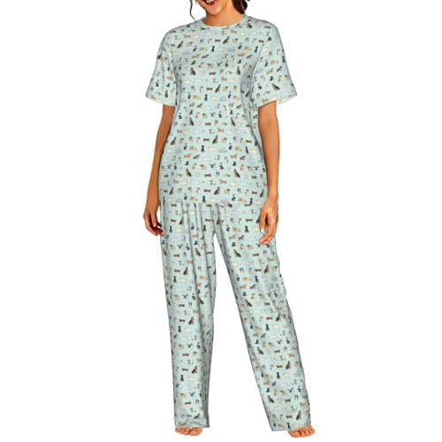 Pyjama manches courtes femme imprimé chien vêtement nuit léger