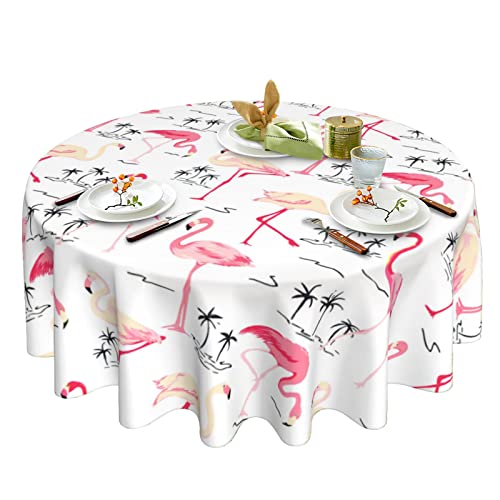 Pzoyubi Flamingo Table Cloth Pink Flamingo Tropical Leaf Tablecloth Washable Round Tablecloth 60 Inch Flamingo Party Tablecloth For Home Kitchen Indoor And Outdoor Dining Table Decor #TOP17