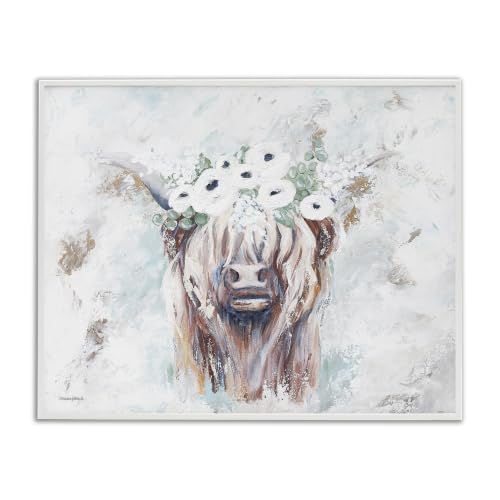 Stupell Industries Rustic Country Longhorn Cattle Flecked Flower Blossoms, Design by Mackenzie Kissell