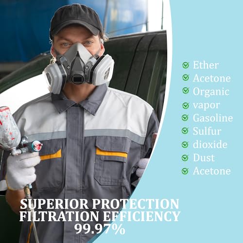 Image of Gas Mask Respirator Set Activated Carbon Filters & Protective Goggles | 6200 Industrial Mask For Epoxy Resin Work, Wall Painting, Welding, Polishing, Spraying & Gas, Construction