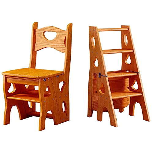 Taburete plegable de madera maciza, estilo vintage, para cocina, biblioteca, soporte multifuncional, diseño de ahorro de espacio.