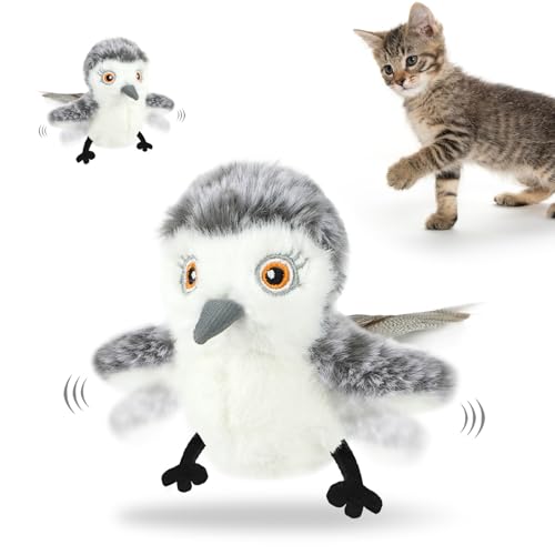 Nepfaivy Juguete para Gatos Pajaro Volador - Juguete Interactivo para Gatos Catnip, Simulación De Pájaro De Peluche Extraíble con Carga USB, Ideal para Que iOS Gatitos Muerdan,Mastiquen y Pataleen