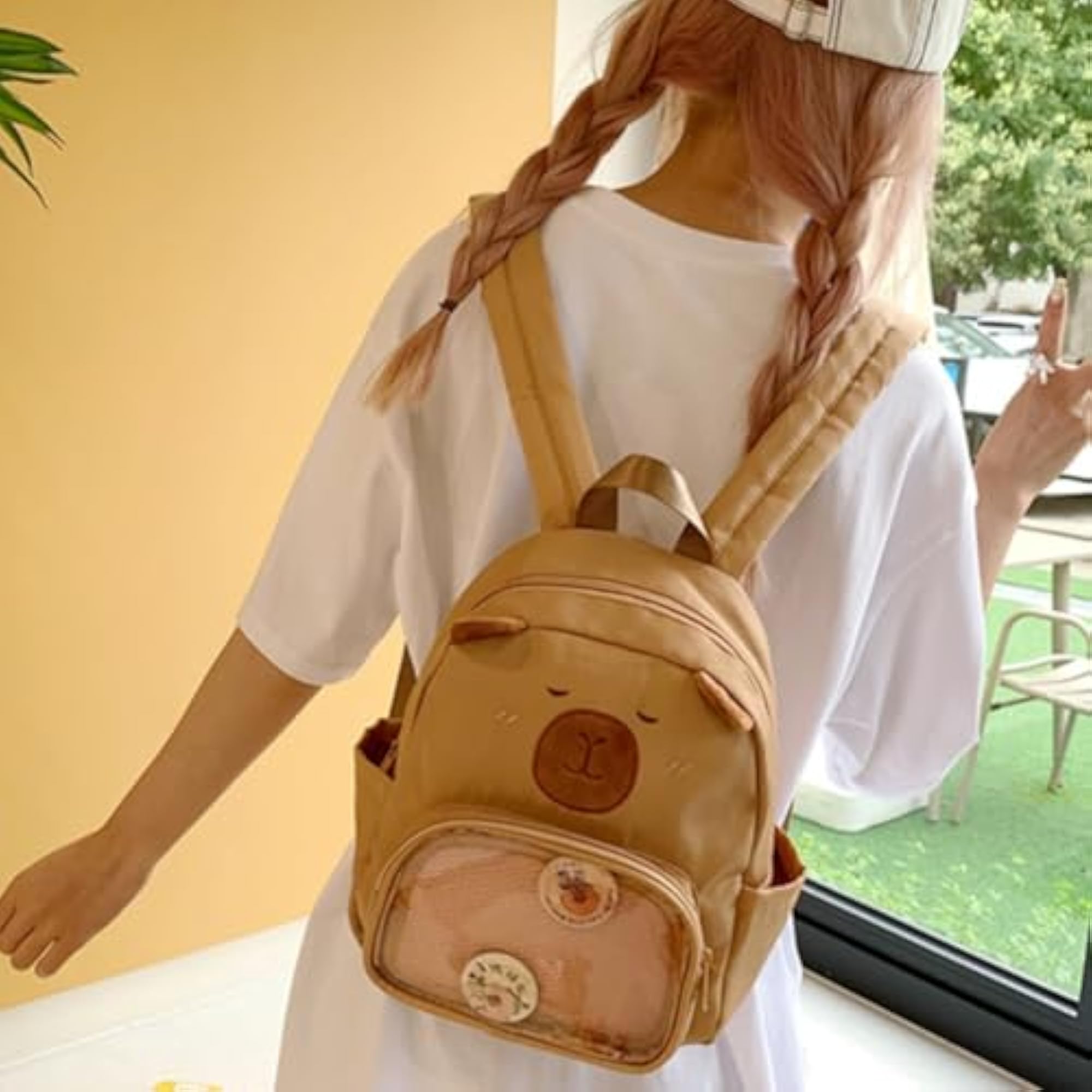 Creature Ear Backpack, Embroidered Face Cartoon
