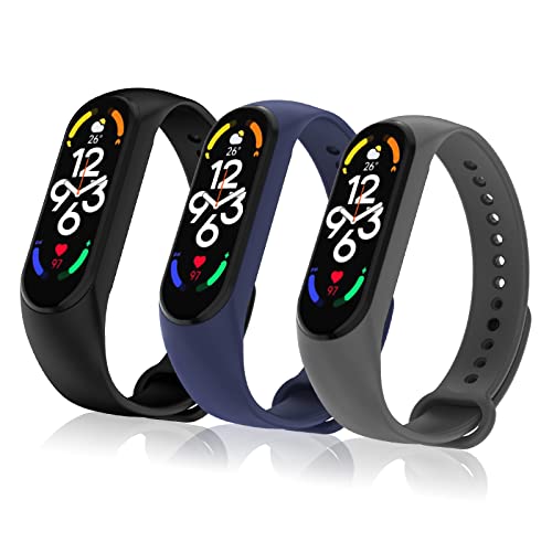 Bigqin 3 Piezas Correa Compatibles con Xiaomi Mi Band 7/6/5, Silicona Pulseras Compatibles con Xiaomi Mi Band 7/6/5-Negro + azul oscuro + gris oscuro Cover
