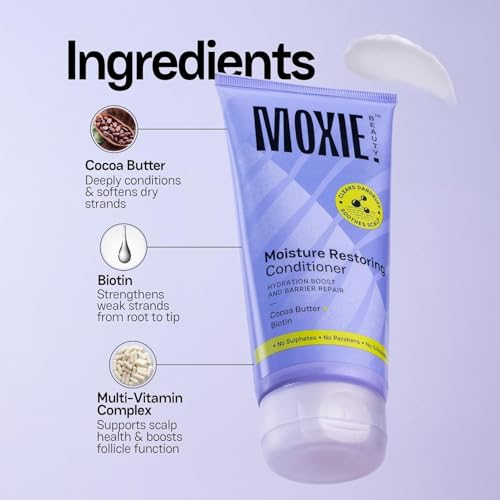 Image of Moxie Beauty Moisture Restoring Conditioner, Cocoa & Biotin | 120ml | An anti-dandruff conditioner with cocoa butter and biotin that boosts hydration and helps repair the scalp's moisture barrier