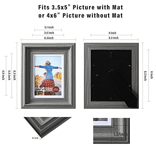 Doai Art Grey 4X6 Picture Frame, Rustic Wooden Picture Frames With Hd Glass, Display Photo 3.5X5 With Mat Or 4X6 Without Mat For Wall Or Tabletop, 6Pack #TOP4