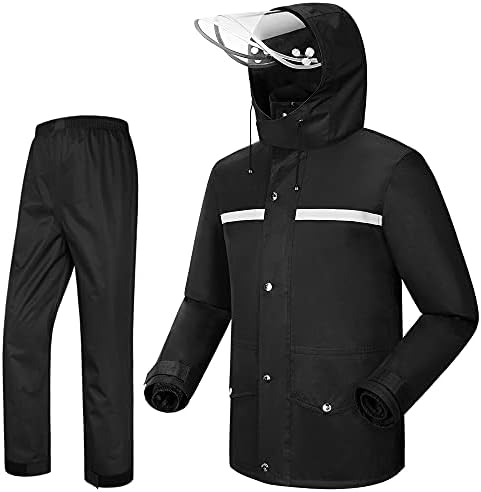 iCreek Rain Suit Jacket & Trouser Suit Raincoat Unisex Outdoor Waterproof Anti-storm (XL-USA, Black)