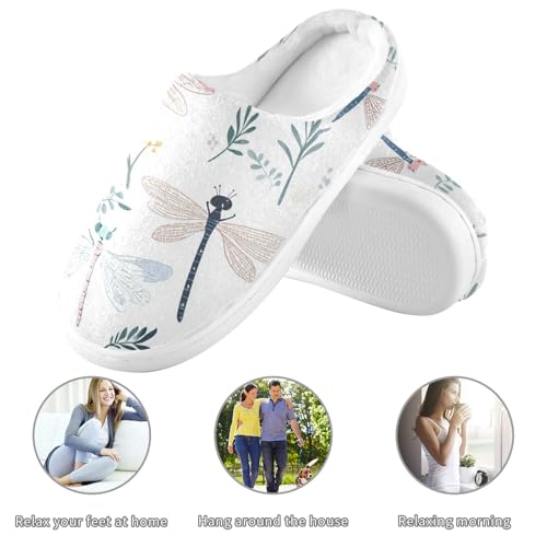 JUNZAN Cute Dragonfly White Mens Home Cotton Slipper Non Skid Memory Foam Guest Slippers for Outdoor Funny Presents 6-73