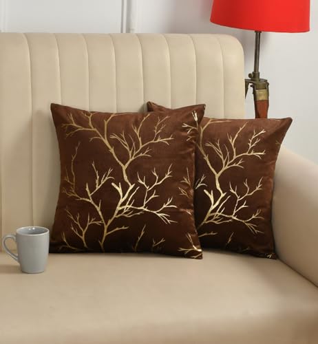 Image of Velvet Foil Cushion Covers 18 inch x 18 inch Set of 2, Brown