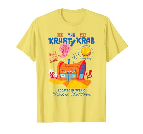 Image of Spongebob Squarepants Krusty Krab Cartoon Illustration T-Shirt, Men, Lemon Yellow, Small