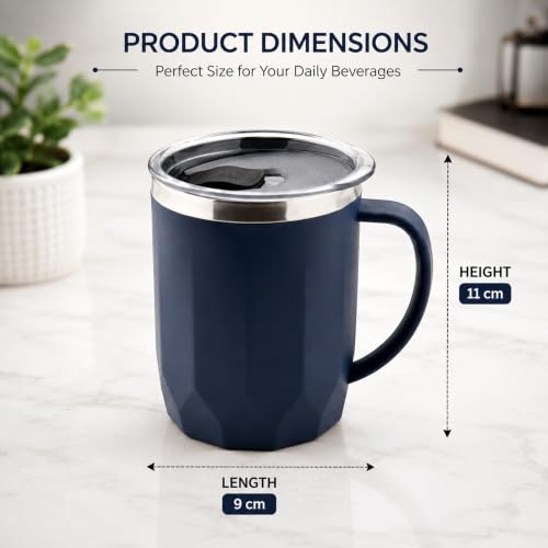 Image of MAGIC SPOON Stainless Steel Travel Coffee Mug with Sipper Lid & Handle, Insulated Tea Cup, BPA-Free Double Wall Tumbler for Hot-Cold Beverages, Office, Home, Car, Travel- Navy, (400ml X 1 Pack)
