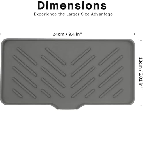 Image of HROY ilicone Kitchen Sink Mat & Organizer - Fast-Drying Faucet Drip Pad | Non-Slip Sink Tray for Soap, Sponge & Scrubber Storage (25 * 13 cm)
