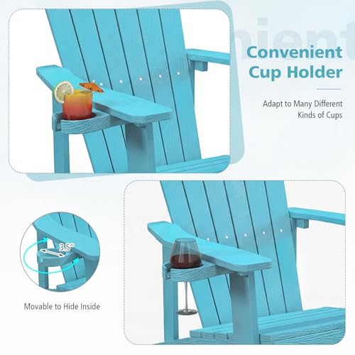Image of Tangkula Oversized Adirondack Chair, Patio Lounge Chairs w /Adjustable Cup Holder, HIPS Armchairs Slatted Chair, Outdoor Weather Resistant Fire Pit Chair for Deck Backyard Garden Porch (1, Turquoise)