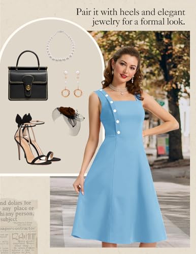 Image of Bbonlinedress Womens Vintage Summer Cocktail Dress Sleeveless Tea Party Retro Formal Wedding Guest A-line Midi Sundress
