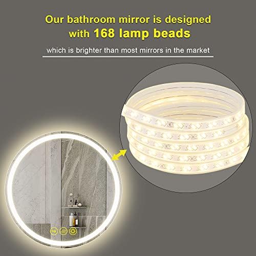AI-LIGHTING 500mm Round Bathroom LED Mirror Illuminated Backlit Bathroom Circle Mirror with LED Lights for Wall Touch Switch Demister 3 LED Light Color Dimmable
