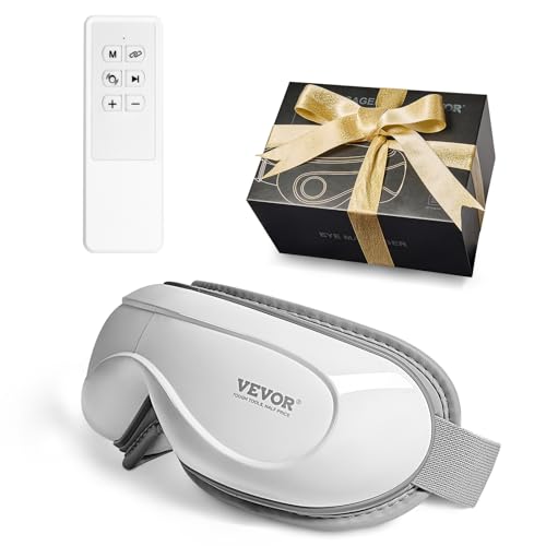 VEVOR Eye Massager with Heat & Remote Control - 5 Modes and Bluetooth Music, 180° Foldable, Ideal Gift for Mom/Dad, White