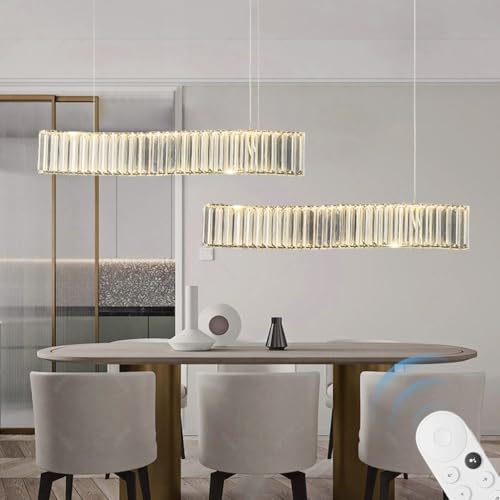 JOJOM Moderner Linearer Kristallkronleuchter LED-Wellenkronleuchter Stufenlos Dimmbar Mit Fernbedienung Höhenverstellbar Geeignet Für Schlafzimmer Wohnzimmer Esszimmer Küche Flur(Double-Head 120cm)
