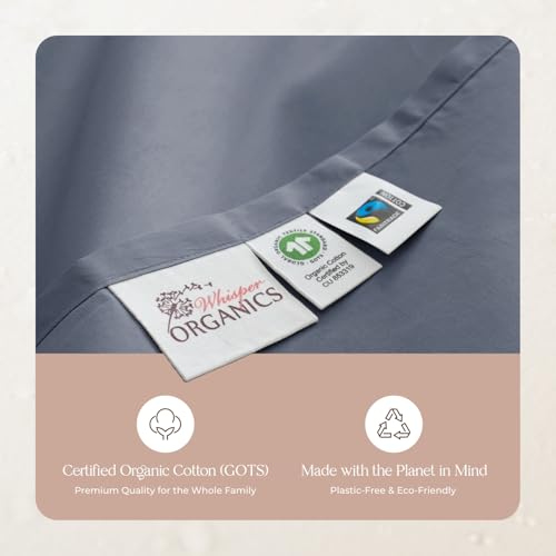 Image of Certified Organic Queen Flat Sheet Only - 100% Organic Cotton Top Sheet with Luxurious Soft and Breathable 300 Thread Count Sateen Weave Finish - GOTS & Fairtrade Certified (Mineral, Queen)
