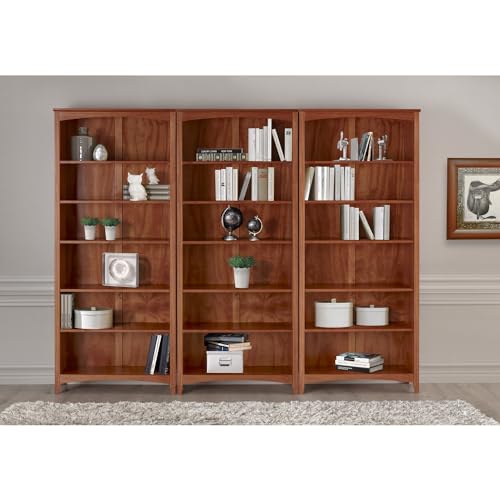 Camaflexi Shaker Style 6 Shelf Bookcase / Solid Wood / 72 inch Tall / Adjustable Shelving / Closed Back / Display Bookshelf for Living Room, Bedroom, Home and Office, Cherry - Thumbnail 2