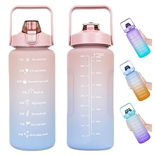 Big Half Gallon/64 OZ/2 Liters Pink Water Bottle With Straw And Handle.Life Motivational Gym Water Bottle Day Hour Tracker With Time Measurement Markings.Leak Proof Sports Water Bottle.Tylola
