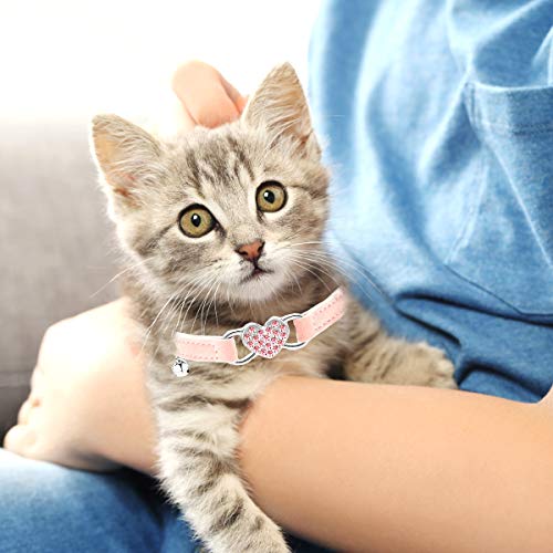 LEJGEQR 2 Pack/Set Cat Collars with Bell,Heart Bling Rhinestones Cat Collar,Breakaway Cat Kitty Collar Kitten Collar… - Image 5