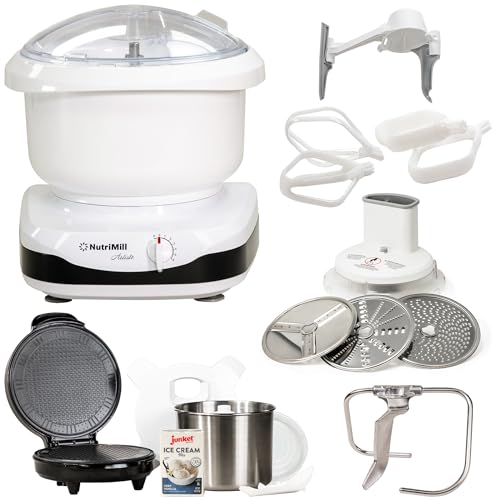 NutriMill Artiste Kitchen Stand Mixer with Ultimate Accessory Bundle includes Cookie and Cake Paddles, Bowl Scraper, Large Slicer Shredder, Ice Cream Maker, Waffle Cone Maker, and More