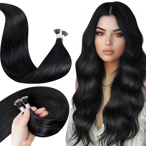 LaaVoo Nano Bead Hair Extensions Human Hair Jet Black Nano Hair Extensions Human Hair Black 18inch 50s 50g