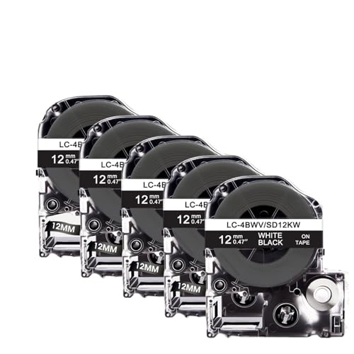 �݊���������܂�Epson LW-300/LW-400/LW-700 ���x���[�ɑΉ� | LK-4WBN SC12RW SC12YW SC12BW �v�����^�p 5 �� 12mm SS12KW �e�[�v(White on Black)