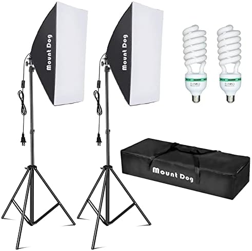 MOUNTDOG Softbox Photography Lighting Kit Softbox Light Photography Studio Lights 2X20 X28 E27 95W 5500K Soft Box Light Professional Photo Equipment for Photoshoot Video Recording Portraits Shooting