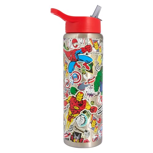 Marvel Avengers Bouteille d'eau en acier inoxydable avec paille, 750 ml, couvercle rouge,...
