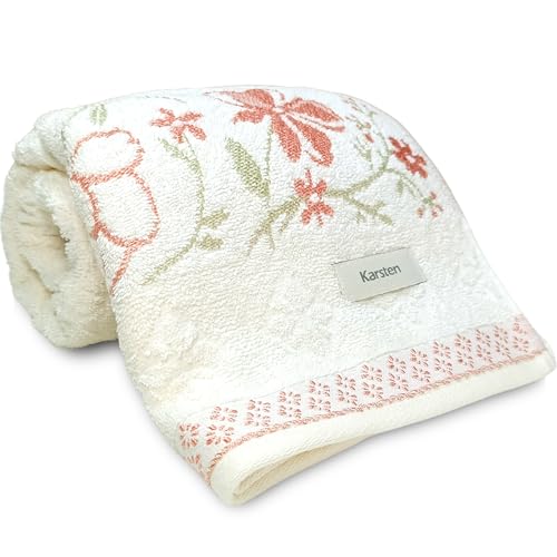 Jogo de Banho Yuna 100% Algodão - Barra Floral Brilho Grossa Macia Antipilling - 2 Peças (Pérola 100