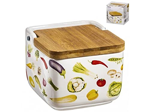 Salero Ceramica Tapa Bambu Vegetales 10x10cm Cover
