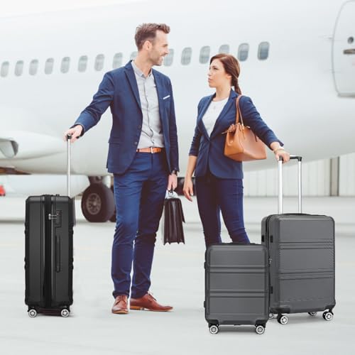 Kono 3 Piece Luggage Sets Expandable(only 28\") Lightweight with Spinner Wheels TSA Lock Hardside Travel Rolling Suitcases 20in 24in 28in Carry on Grey - Thumbnail 7