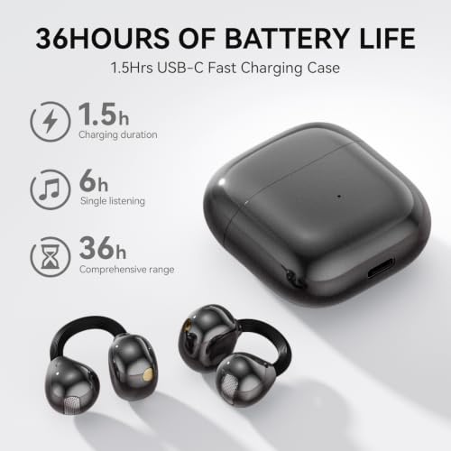 CHENRUIDA Everyday Lightweight Clip On Earbuds-Open Ear Headphones(Black) - image 6